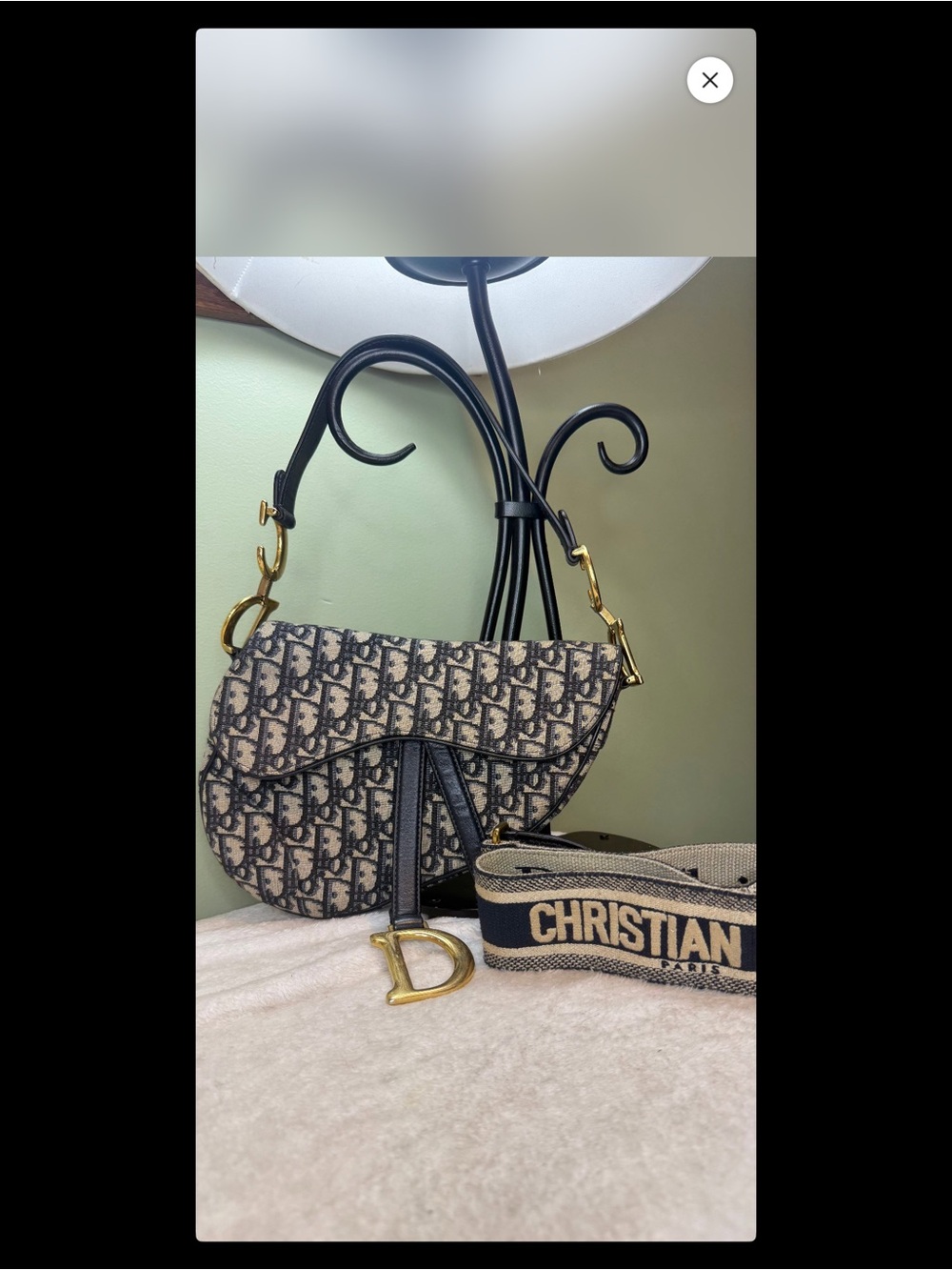 Dior Beige and Blue Saddle Bag with Logo Strap